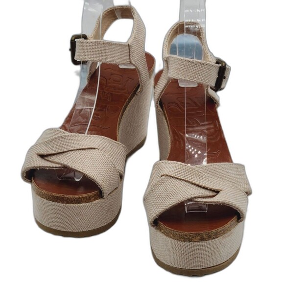 Mad Love Platform Wedge Sandal Women's 8.5 Boho Strappy Woven Fabric Cottagecore - Picture 8 of 8